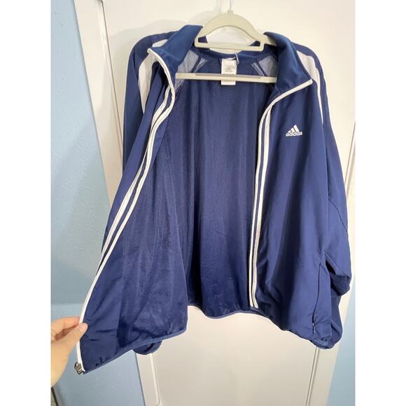 Adidas Windbreaker Track Jacket Large Blue Striped Athletic Workout Gym Jogging - Picture 4 of 7